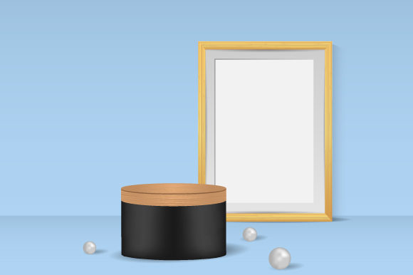 3d Cylinder Wood Podium with Blank Frame
