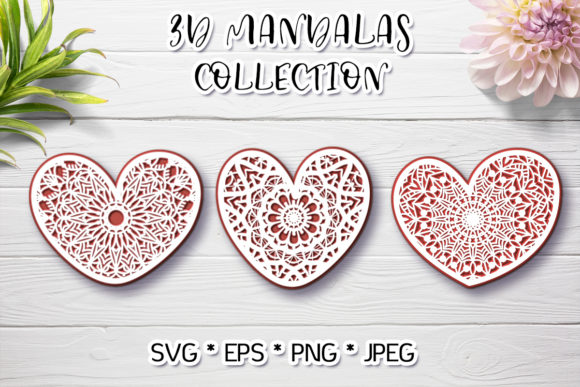 3D Hearts Mandala SVG for Valentine's Day