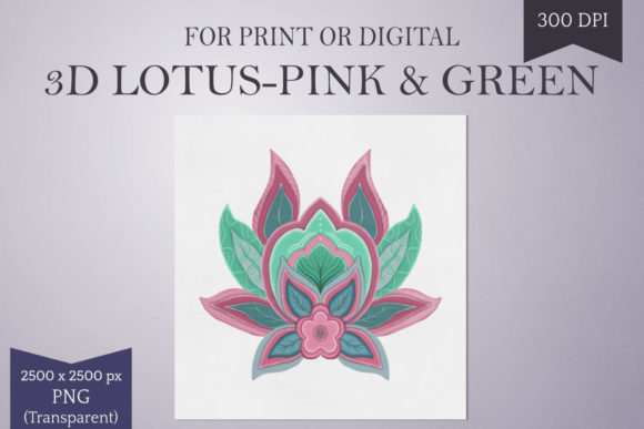 3D Lotus Illustration - Greens Pinks: A Versatile Asset for Mindful Design