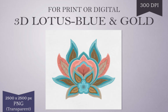 Elevating Brand Narratives with the 3D Lotus Illustration-Peach, Blue Gold